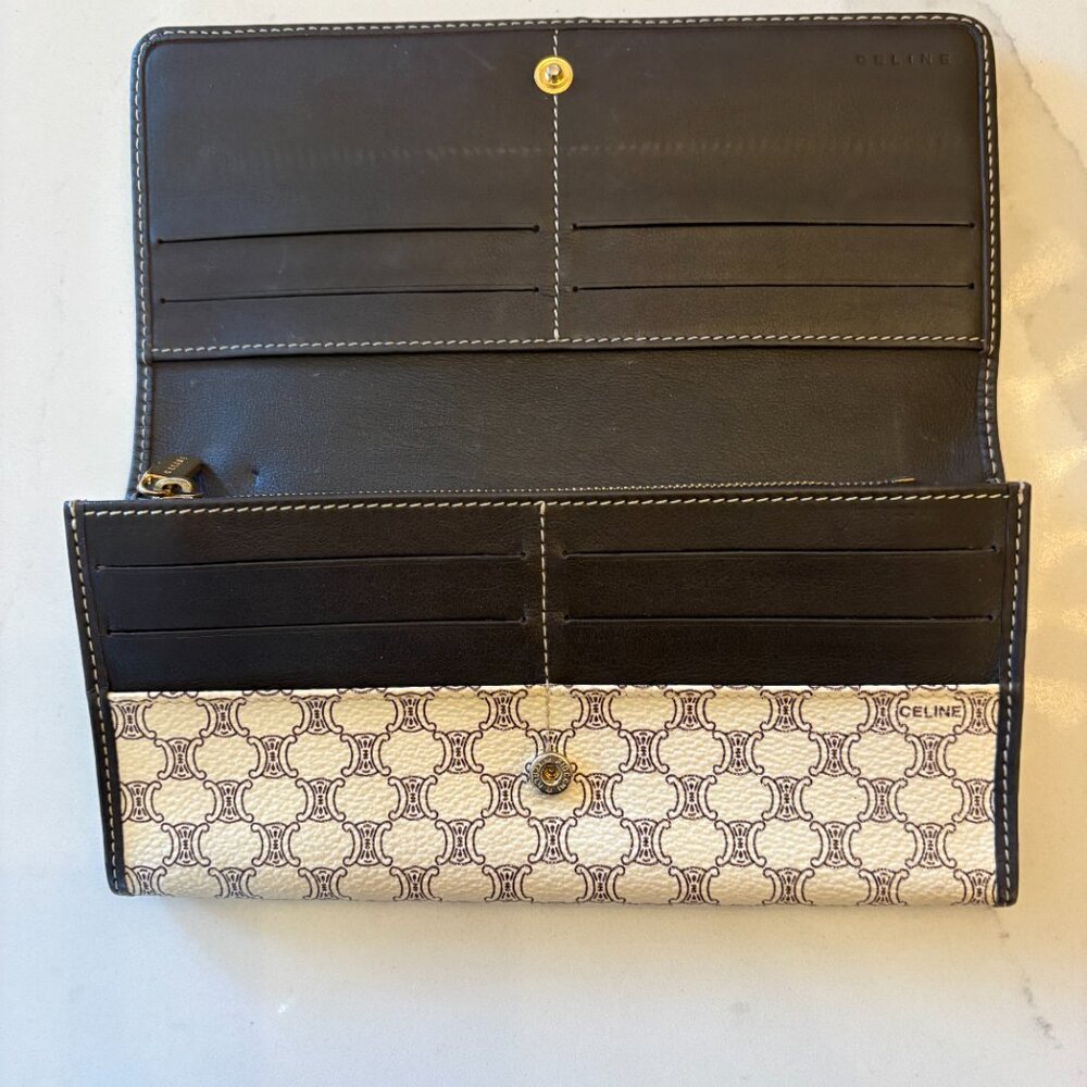 Vintage Celine Macadam Triomphe Canvas Long Flap Wallet – Cream/Brown - Picture 6 of 9